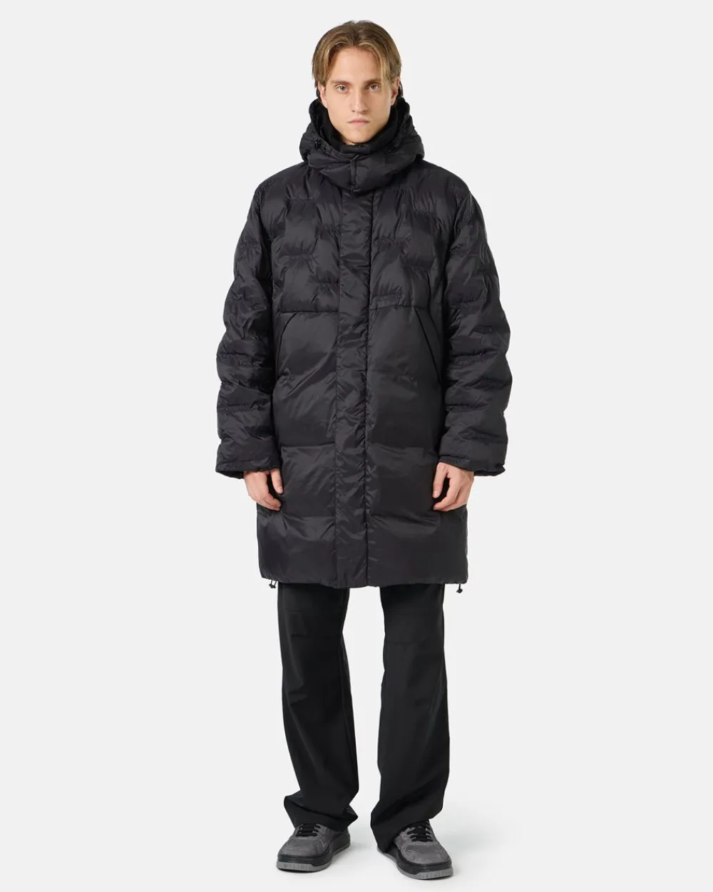 Iceberg Nylon Long Duvet Jacket With Allover Embroidery And Central Zip