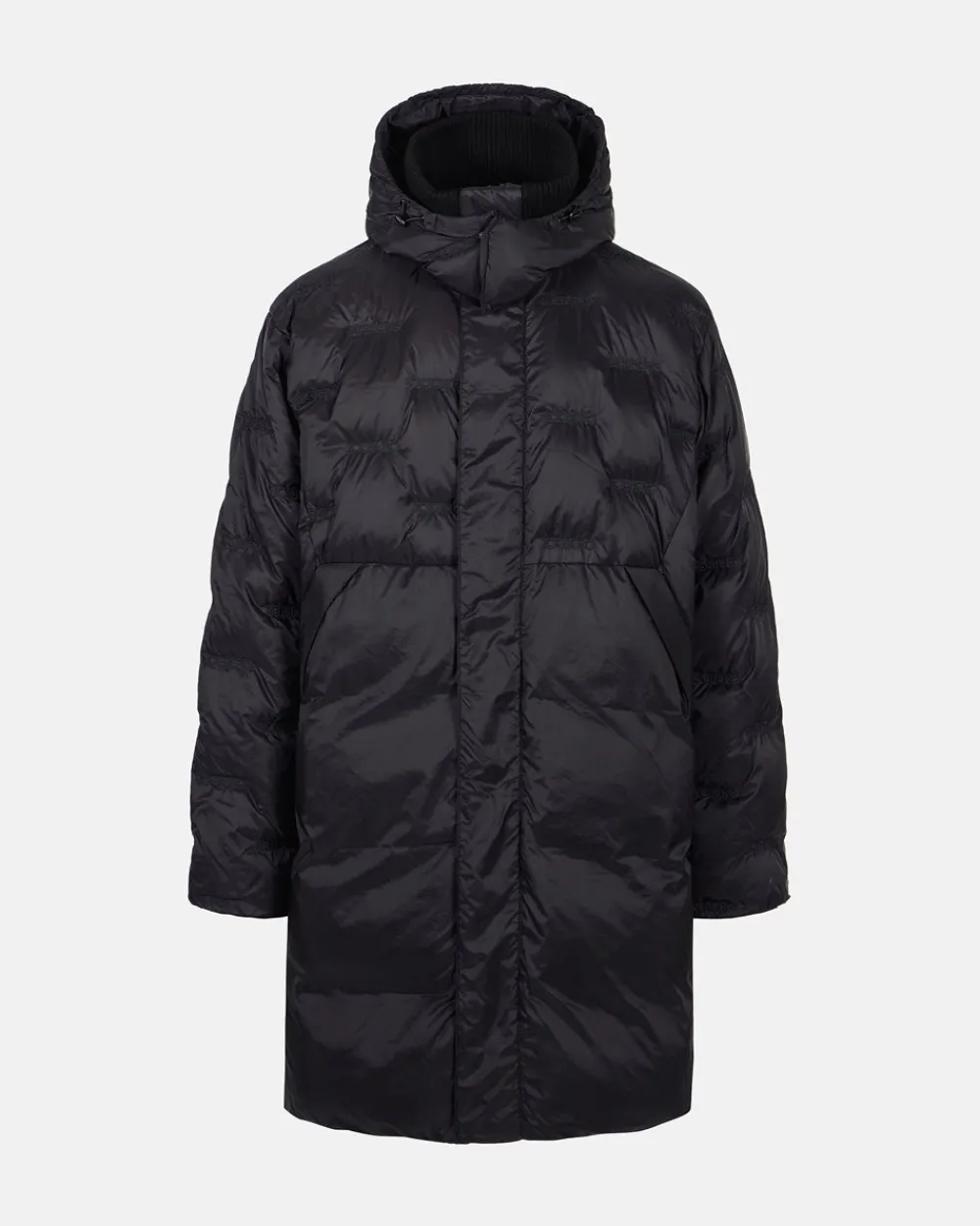 Iceberg Nylon Long Duvet Jacket With Allover Embroidery And Central Zip