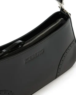 Women Iceberg Patinated Black Leather Crossbody Bag