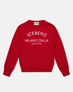 Kids/BOY Iceberg Red Crew Neck Sweater With Logo