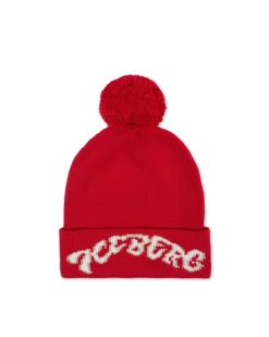 Kids Iceberg Red Wool Beanie Hat With Pom Pom