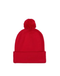 Kids Iceberg Red Wool Beanie Hat With Pom Pom