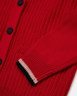 Kids Iceberg Red Wool Cardigan With Logo On The Back