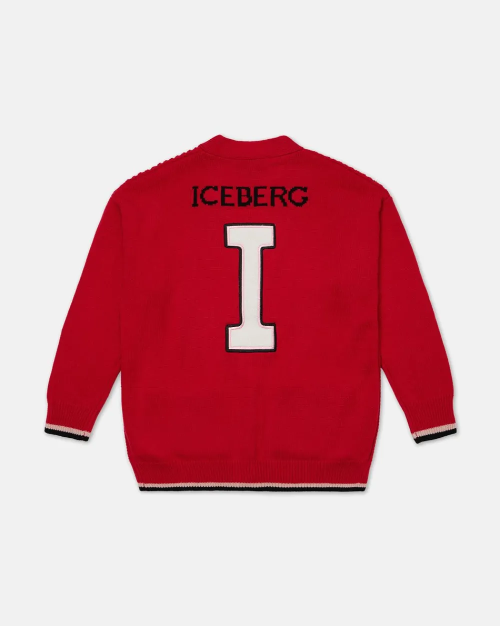 Kids Iceberg Red Wool Cardigan With Logo On The Back