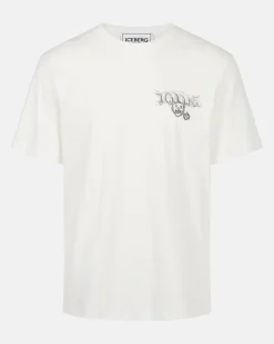 Iceberg White Cotton Jersey T-shirt With Splash And Bear Logo Print On The Heart