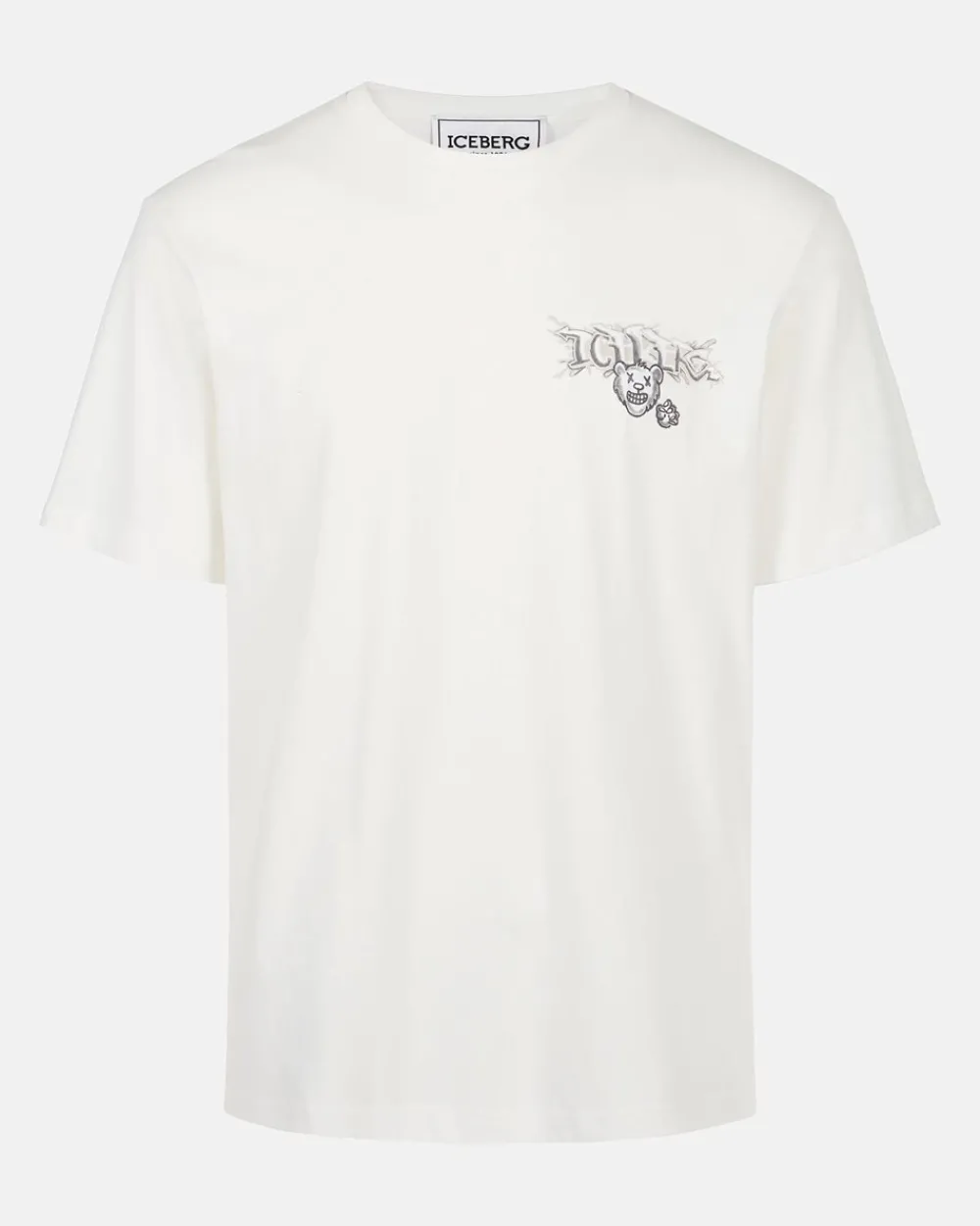 Iceberg White Cotton Jersey T-shirt With Splash And Bear Logo Print On The Heart