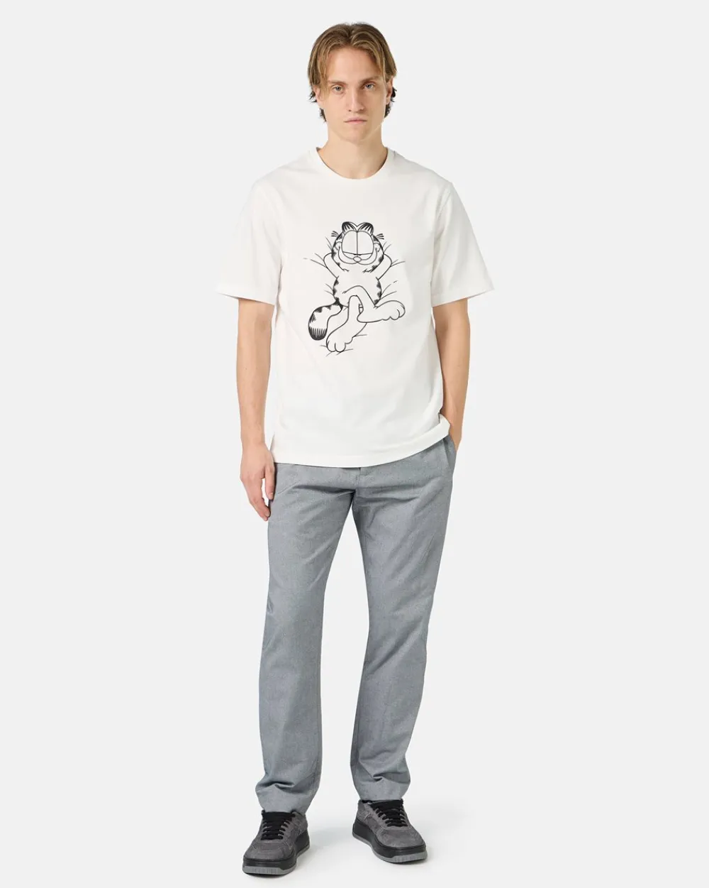 Iceberg White Cotton Jersey T-shirt With Lazy Garfield Print