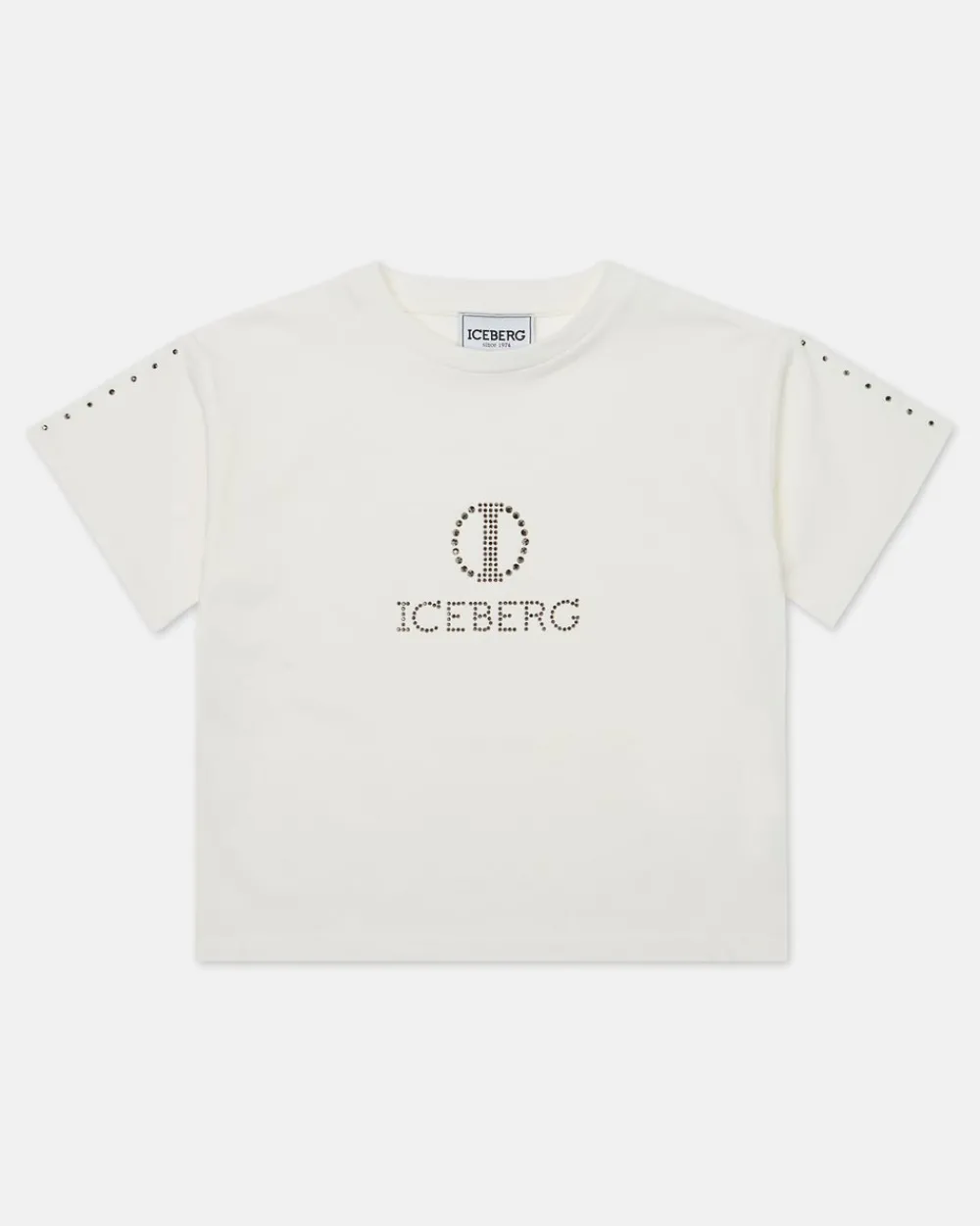 Kids Iceberg White Crop T-shirt With Studs And Logo