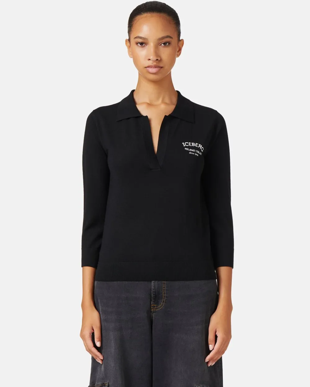 Women Iceberg Wool Polo Sweater With Embroidery