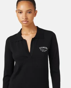 Women Iceberg Wool Polo Sweater With Embroidery