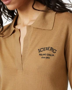 Women Iceberg Wool Polo Sweater With Embroidery