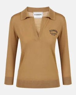 Women Iceberg Wool Polo Sweater With Embroidery