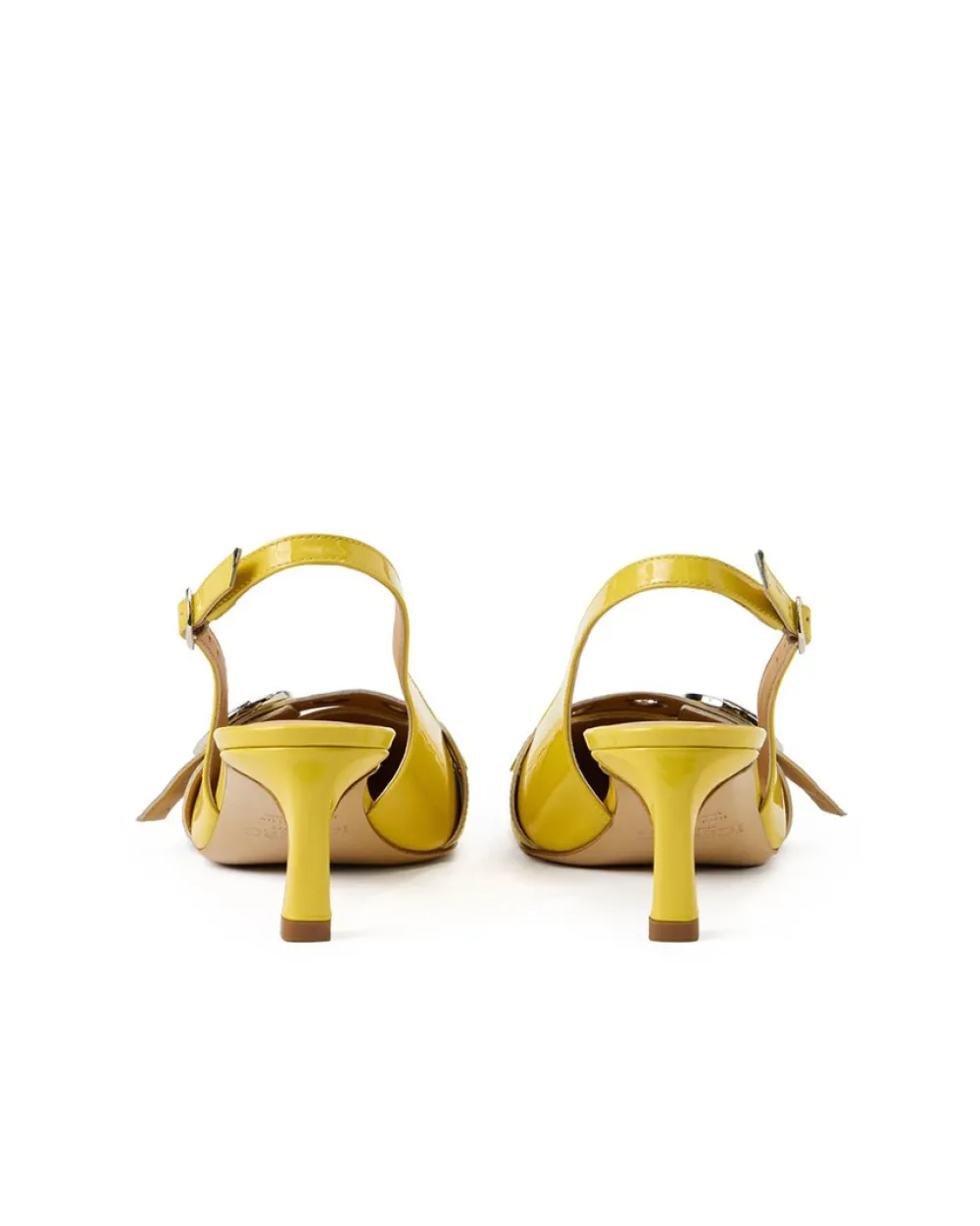 Women Iceberg Yellow Patinated Leather Pumps With Kitten Heel, Logo And Fringe